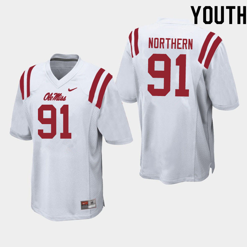 Hal Northern Ole Miss Rebels NCAA Youth White #91 Stitched Limited College Football Jersey PIJ0158FN